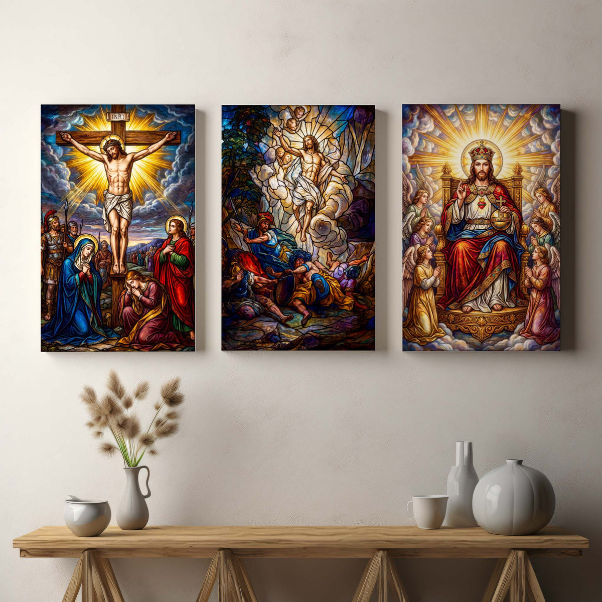 Three-canvas collection featuring "Christ's Crucifixion | Consummatum Est"