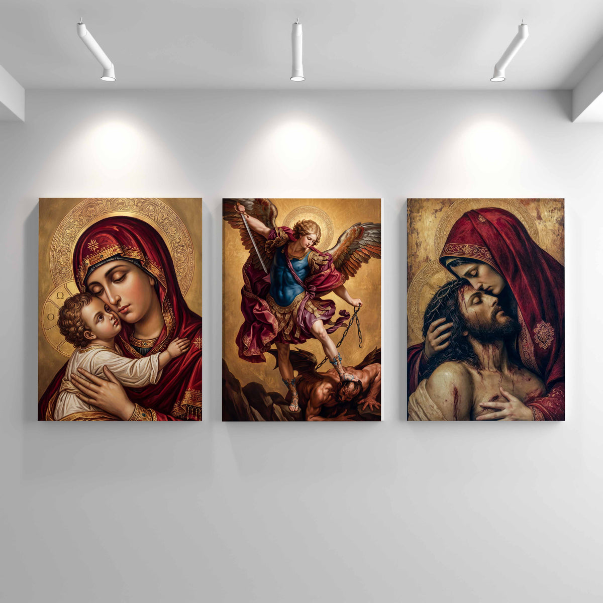 Three-canvas collection featuring St. Michael the Archangel | Defend Us in Battle