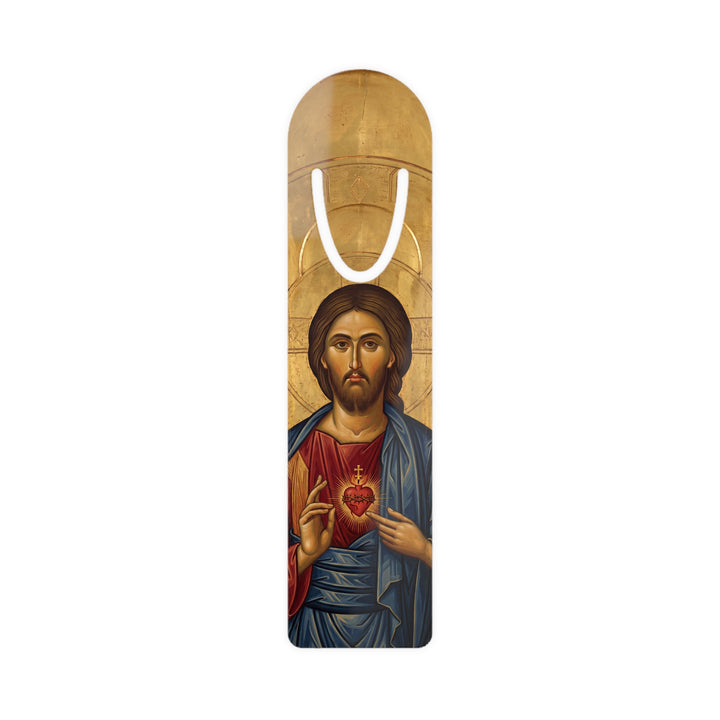 Sacred Heart of Jesus aluminum bookmark front view with U-shaped page slot